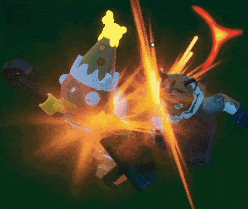 a cartoon character with a christmas tree on his head is being attacked by another cartoon character