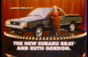 an ad for the new subaru brat and ruth gordon truck