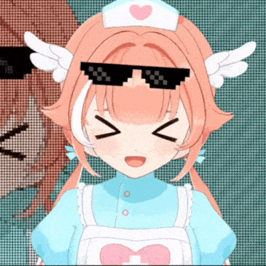 a girl wearing sunglasses and a nurse hat with a pink heart on it