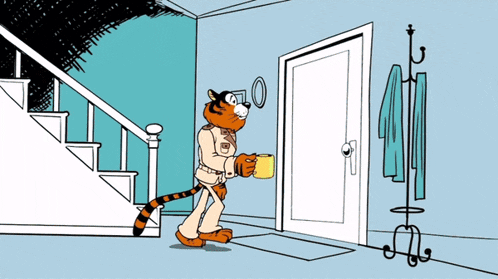 a cartoon of a tiger holding a coffee cup