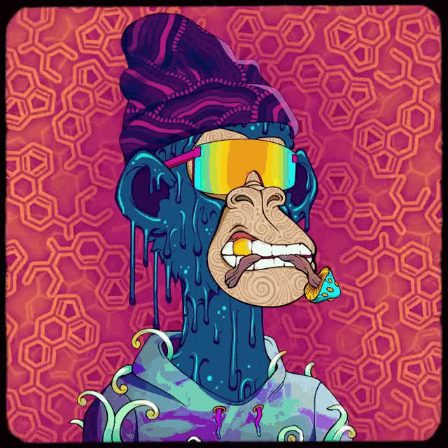 a cartoon of a monkey wearing sunglasses and a purple hat
