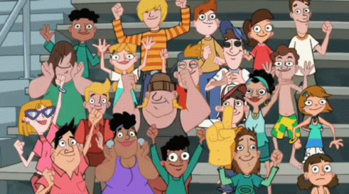 Phineas And Ferb Crowd GIF - Phineas And Ferb Crowd Crowd Goes Wild GIFs