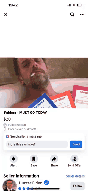 a man is smoking a cigarette in a bathtub while holding folders that say " folders must go today "