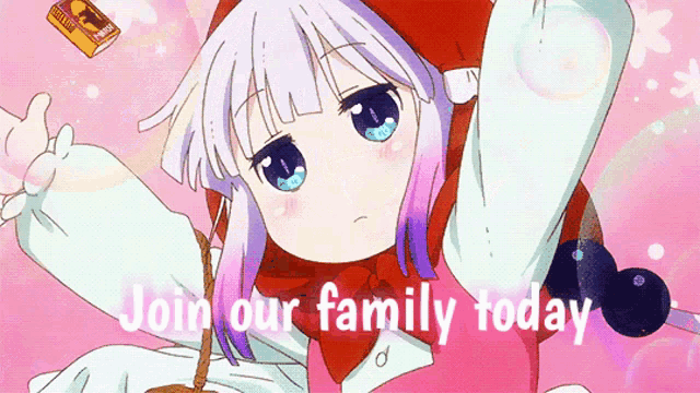 a picture of a girl with the words " join our family today "