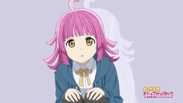 a girl with pink hair holds a piece of paper over her face