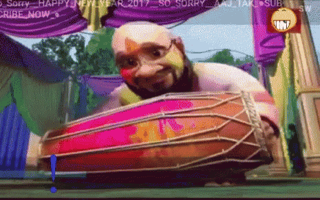 a cartoon of a man playing a drum with the words " sorry happy new year 2017 " visible