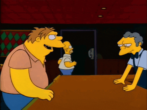 a cartoon of homer simpson talking to a man