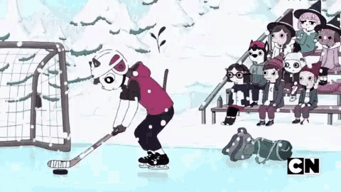 a cartoon of a person playing hockey with cn written in the corner