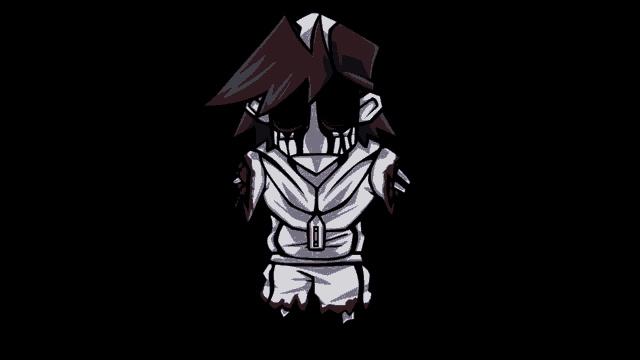 a cartoon character with red eyes and blood on his face is standing in the dark .