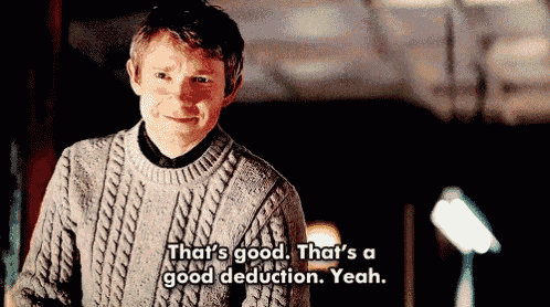 a man in a sweater says that 's good that 's a good deduction yeah
