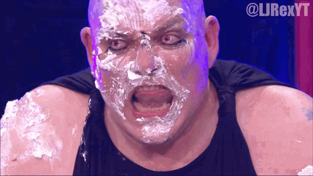 a man with a cake on his face has the hashtag @ljrexyt on the bottom right