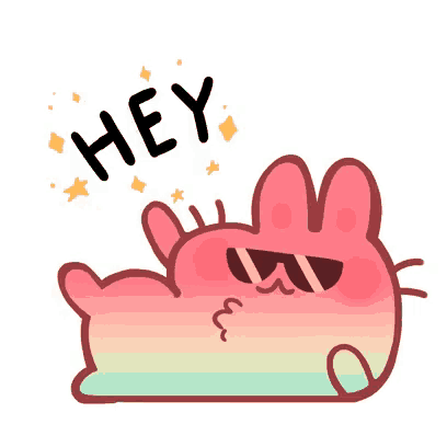 a cartoon bunny wearing sunglasses is laying down and saying hey