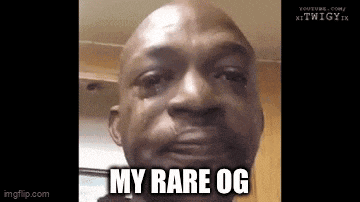 a man is crying and saying `` my rare og '' while making a funny face .
