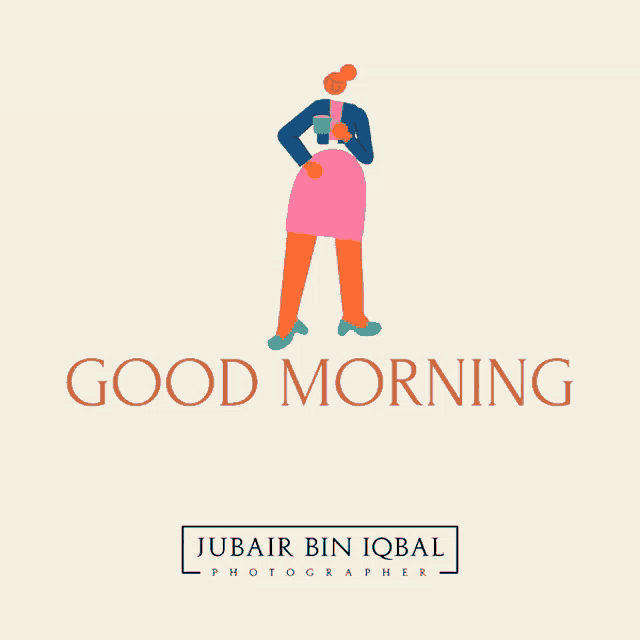 a logo for a photographer says good morning and has a woman in a pink dress