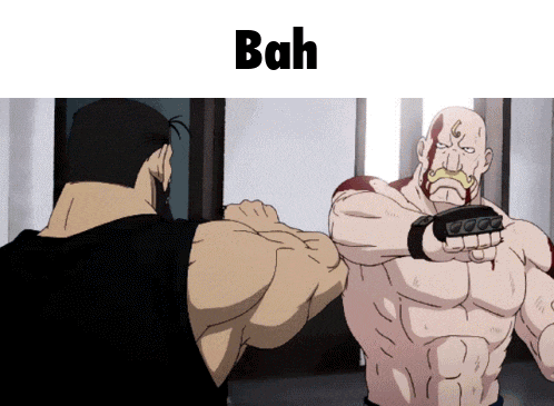 a cartoon of two men fighting with the word bah above