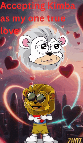 a picture of a cartoon character with the words accepting kimba as my one true love on it