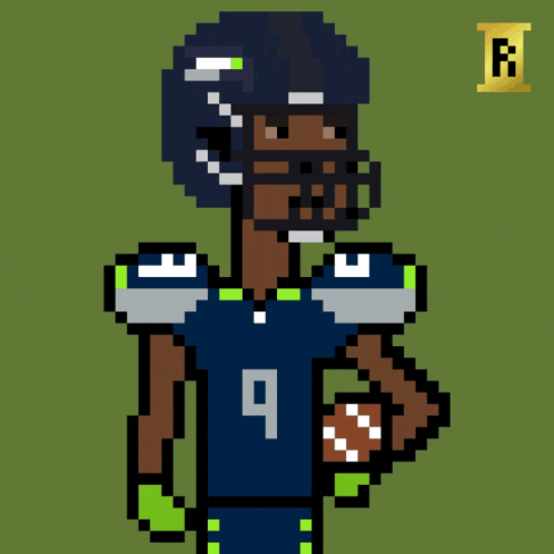 a pixel art drawing of a football player with the number 9