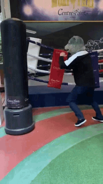 a person in a boxing ring with a sign that says centre point