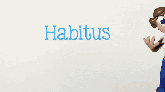 a cartoon character with the word habitus on the top