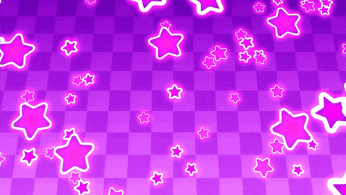 a purple checkered background with neon pink stars
