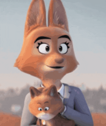 a cartoon character is holding a stuffed animal in her hands