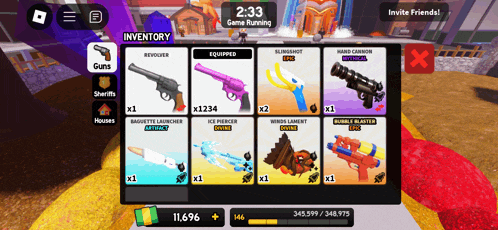 a screenshot of a video game called roblox shows a bunch of guns