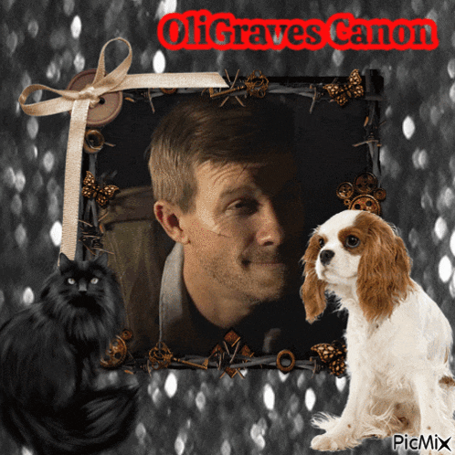 a picture of a man and a dog with the name oligraves canon on it