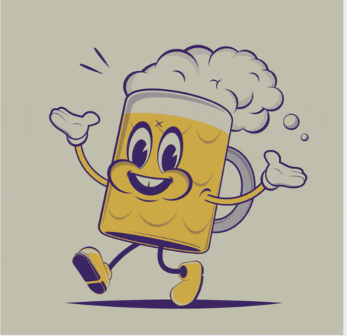 a cartoon of a beer mug with arms and legs