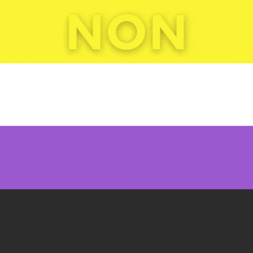 a yellow white and purple flag with the word non on the top