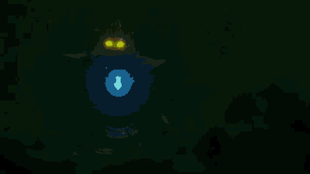 a robot with glowing eyes and a blue light coming out of it 's chest