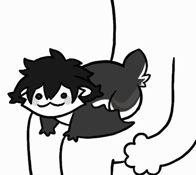 a black and white drawing of a cat laying on a person 's back .