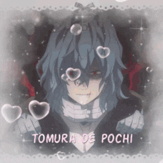 a picture of tomura de pochi from my hero academia surrounded by hearts .