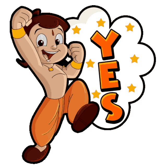 a cartoon character with a yes speech bubble behind him
