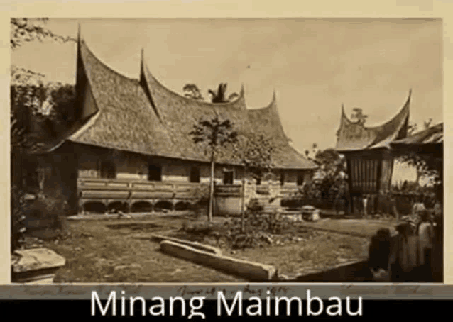 a black and white photo of a building with the name minang maimbau