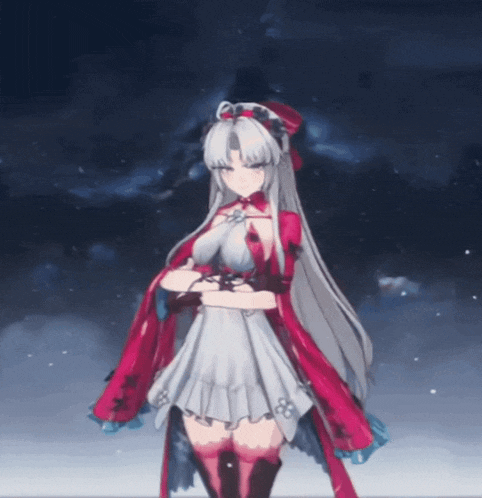 a girl with long white hair is wearing a red cape