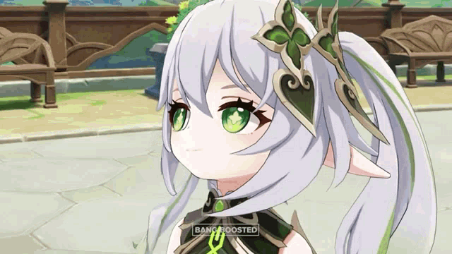 a girl in a video game with bang boosted written on the bottom
