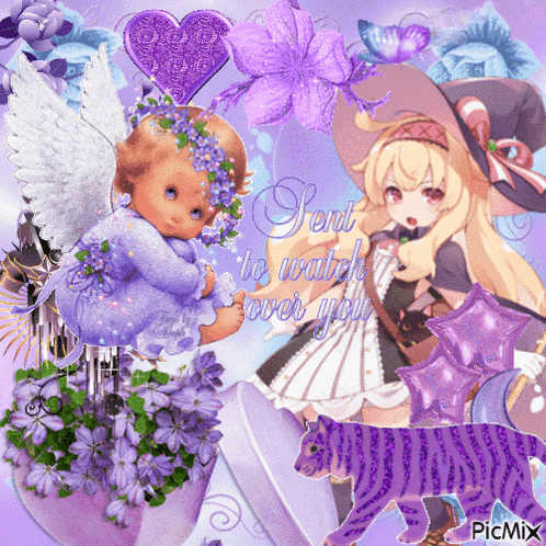a picture of an angel and a witch with the words sent to watch over you written on the bottom