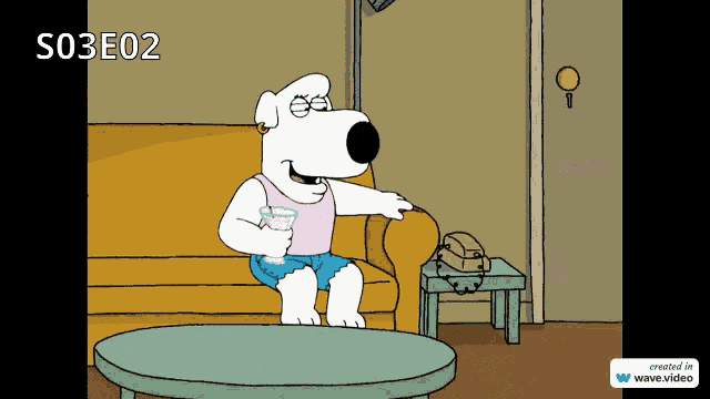 a cartoon of a dog sitting on a couch with the words s03e02 on the bottom