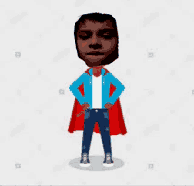 a cartoon of a man with his hands on his hips wearing a red cape