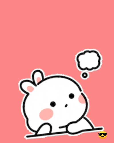 a cartoon rabbit with a thought bubble and the words bentar aku pikir dulu