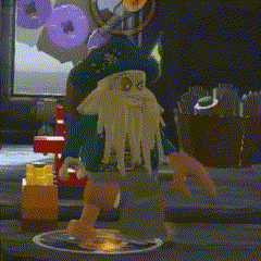 a lego character with a beard and a hat is standing on a table .