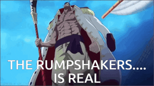 a man in a white coat is holding a spear and the words " the rumpshakers ... is real "