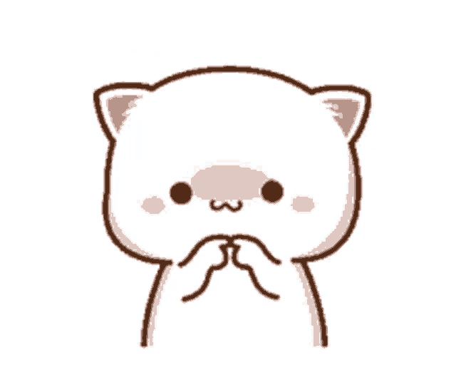 a cartoon cat is holding its hands to its face .