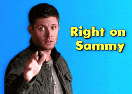 a man stands in front of a blue background with the words right on sammy