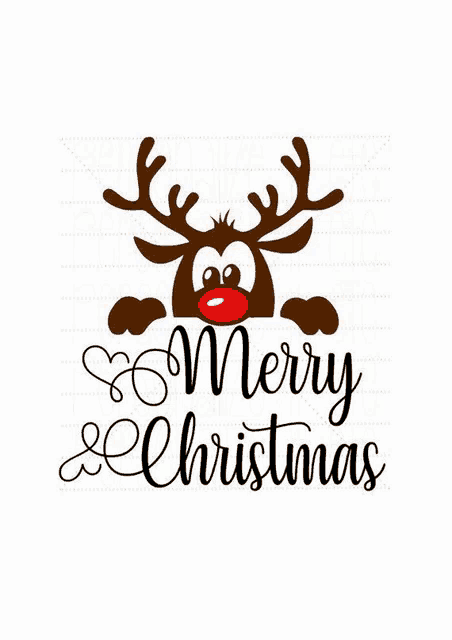 a reindeer with a red nose and the words merry christmas .