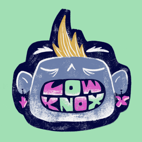 a cartoon drawing of a monster with the words low knox written in its mouth