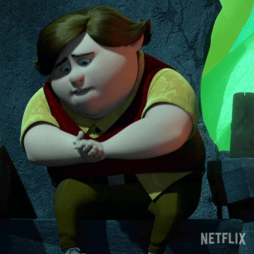 a cartoon character from netflix sits on a ledge