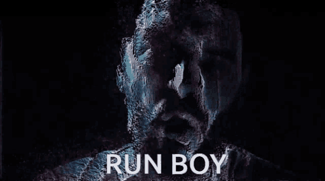 a blurry picture of a person with the words run boy on it