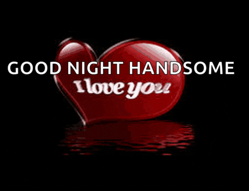 a red heart with the words " good night handsome i love you " written on it